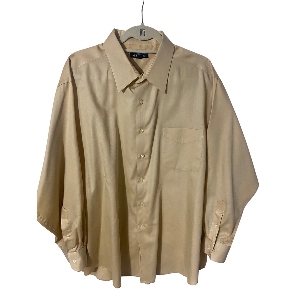 George‎ Mens Shirt 2XL Tan Long Sleeve Button Down Pocket Cotton Blend 18-18.5